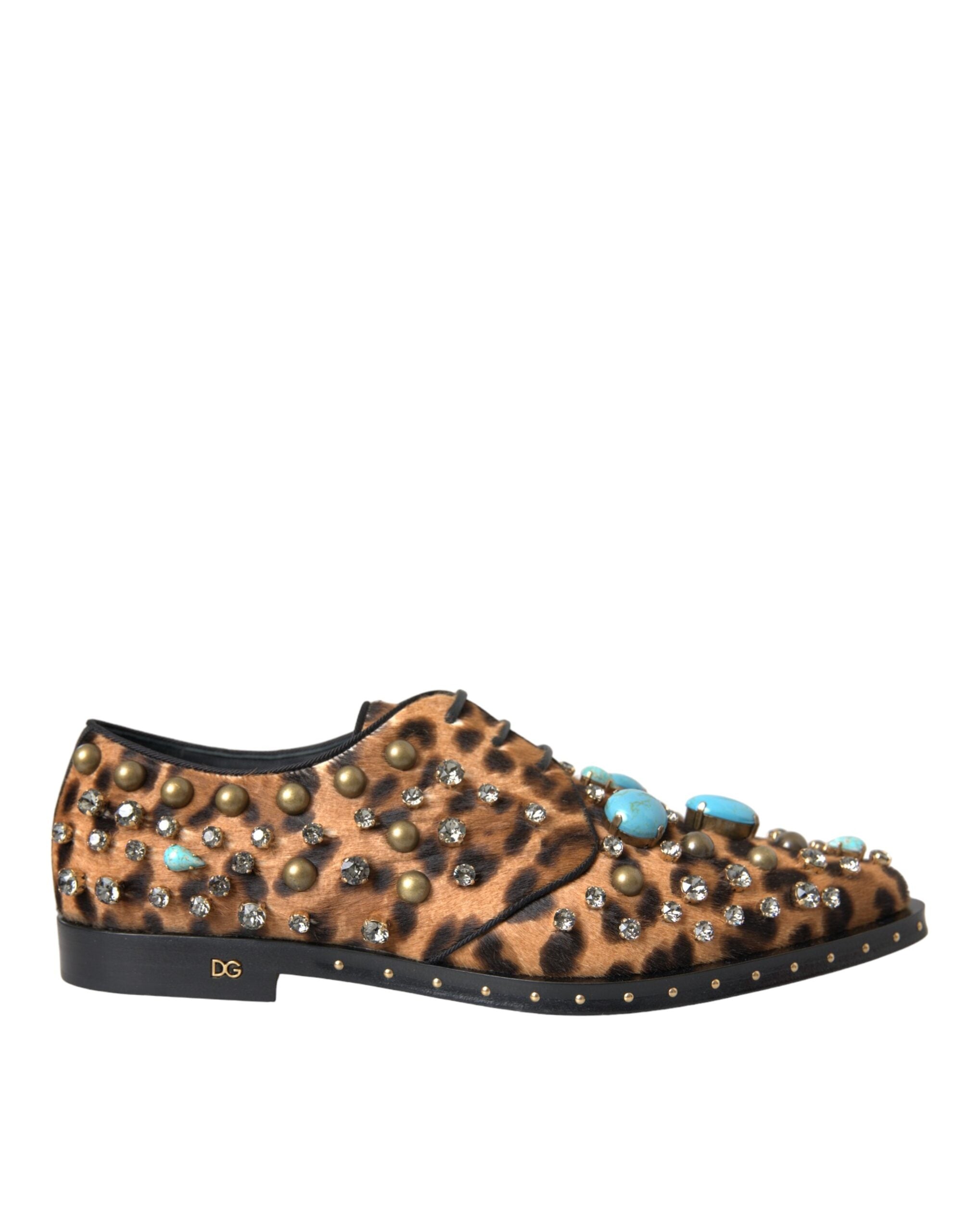 Dolce & Gabbana Brown Leopard Calf Fur Dress Shoes