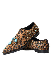 Dolce & Gabbana Brown Leopard Calf Fur Dress Shoes