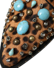 Dolce & Gabbana Brown Leopard Calf Fur Dress Shoes