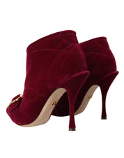 Dark Red Velvet Devotion Buckle Boots Shoes