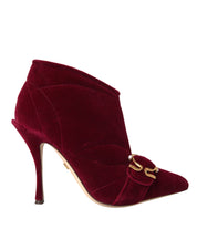 Dark Red Velvet Devotion Buckle Boots Shoes