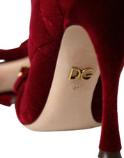 Dark Red Velvet Devotion Buckle Boots Shoes
