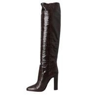 Brown Exotic Leather Heels High Boots Shoes