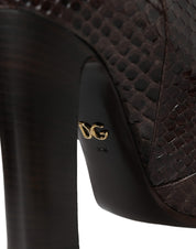 Brown Exotic Leather Heels High Boots Shoes