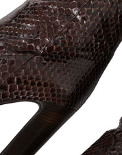 Brown Exotic Leather Heels High Boots Shoes