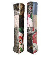 Multicolor Patchwork Print Heeled Boots Shoes