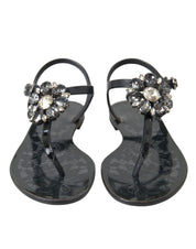Black Crystal Flats Sandals Flip Flops Shoes