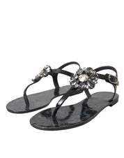Black Crystal Flats Sandals Flip Flops Shoes