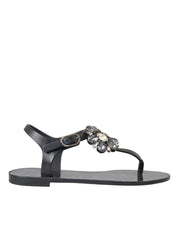 Black Crystal Flats Sandals Flip Flops Shoes