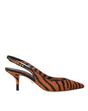 Dolce & Gabbana Black Orange Zebra Pony Hair Leather Slingback Heels
