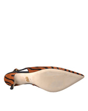 Dolce & Gabbana Black Orange Zebra Pony Hair Leather Slingback Heels