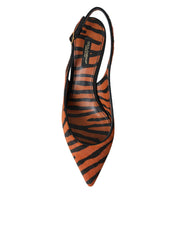 Dolce & Gabbana Black Orange Zebra Pony Hair Leather Slingback Heels