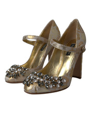 Gold Jacquard Crystal Mary Janes Pumps Shoes