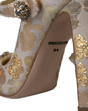 Gold Jacquard Crystal Mary Janes Pumps Shoes