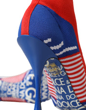 Red Blue Stretch Sock Style Ankle Boots Logo Shoes