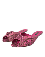 Pink Exotic Leather Kitten Heels Slides Shoes