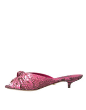 Pink Exotic Leather Kitten Heels Slides Shoes