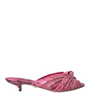 Pink Exotic Leather Kitten Heels Slides Shoes