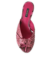 Pink Exotic Leather Kitten Heels Slides Shoes