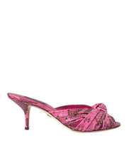 Pink Exotic Leather Kitten Heels Slides Shoes