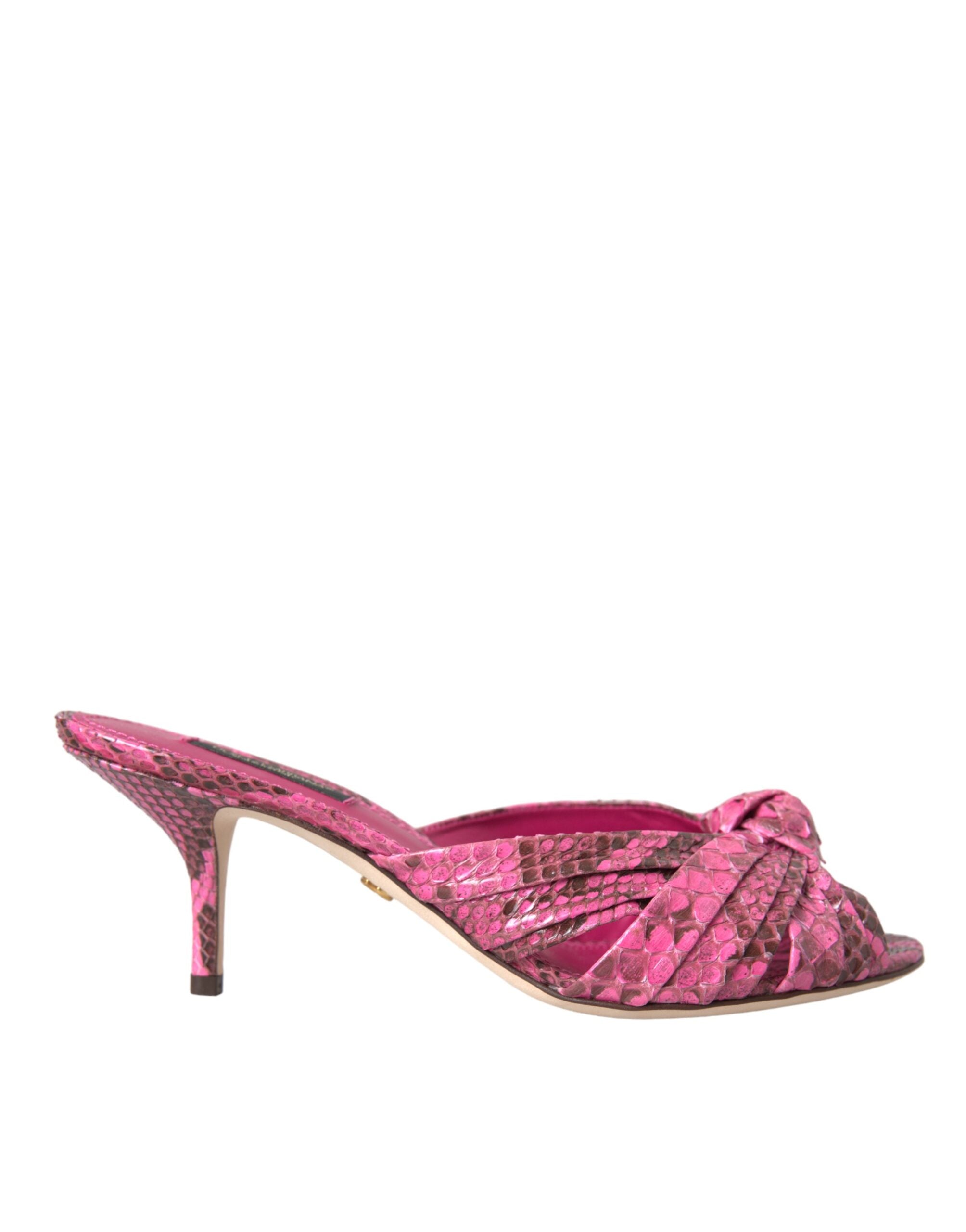 Dolce & Gabbana Pink Python Leather Kitten Heels Slides