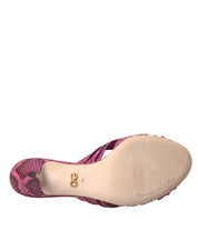 Pink Exotic Leather Kitten Heels Slides Shoes