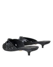Black Exotic Leather Heels Slides Shoes