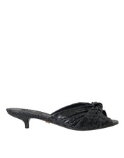 Black Exotic Leather Heels Slides Shoes