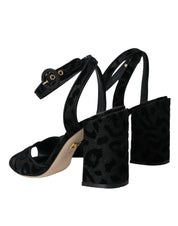 Black Leopard Suede Heels Sandals Shoes