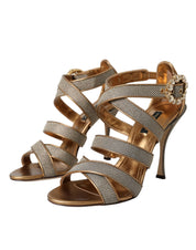 Bronze Crystal Strap Heels Sandals Shoes