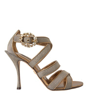 Bronze Crystal Strap Heels Sandals Shoes