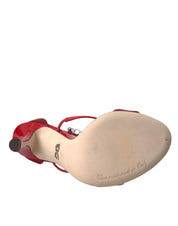 Red Keira Satin Crystals Sandals Heels Shoes