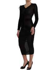 Black Sheer Bodycon Sheath Midi Dress