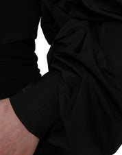 Black Polyester Puffed Sleeves Cropped Jacket