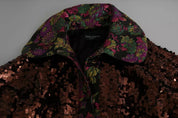 Multicolor Sequined Long Coat Jaquard Jacket
