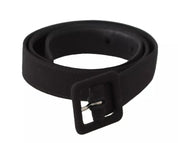 Black Velvet Leather Logo Waist Buckle Belt