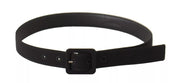 Black Velvet Leather Logo Waist Buckle Belt