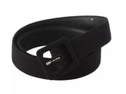 Black Velvet Leather Logo Waist Buckle Belt