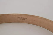 Beige Leather Crystal Buckle Women Belt