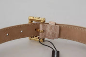 Beige Leather Crystal Buckle Women Belt