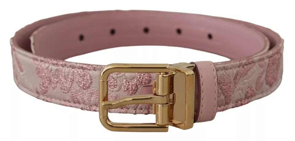 Rosa broderad jacquardvävd midjeband med guldtonad metallspänne