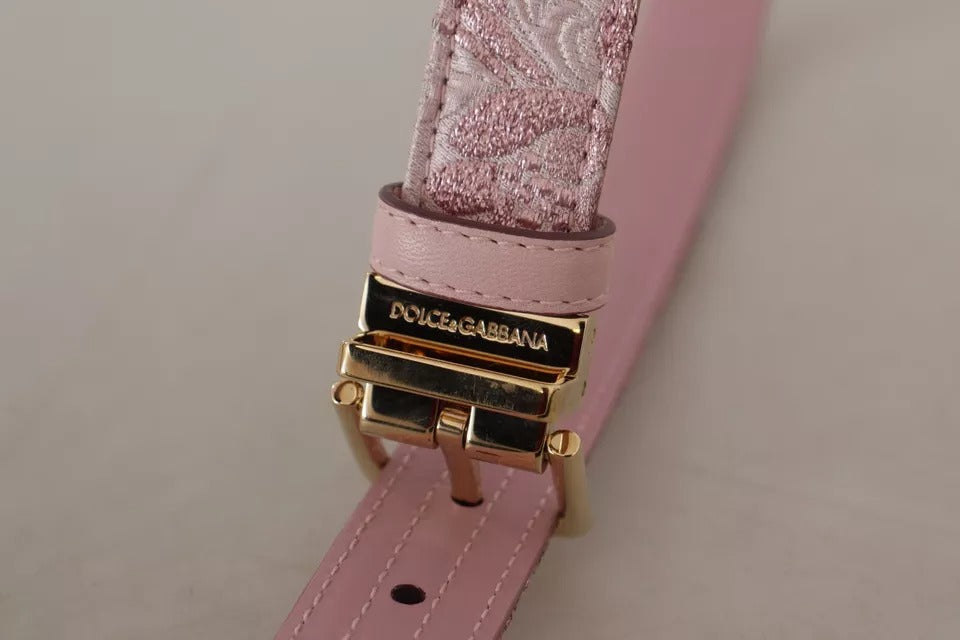 Rosa broderad jacquardvävd midjeband med guldtonad metallspänne