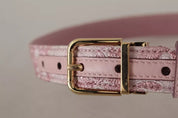 Rosa broderad jacquardvävd midjeband med guldtonad metallspänne