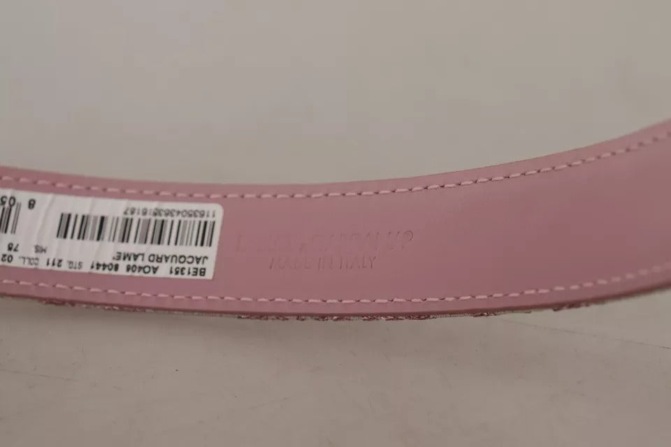 Rosa broderad jacquardvävd midjeband med guldtonad metallspänne