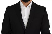 Black Wool Slim Fit Notch Jacket Blazer