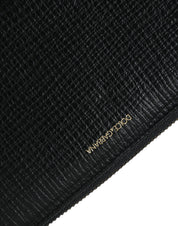 Black Leather Logo Patch Zip Around Continental Wallet