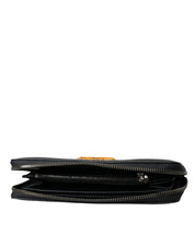 Black Leather Logo Patch Zip Around Continental Wallet