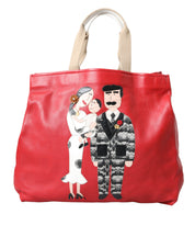 Red Leather #DGFamily Patch Shopping Tote Bag