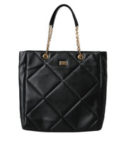 Black Leather JUNGLE Quilted Shopping Tote Bag