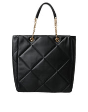 Black Leather JUNGLE Quilted Shopping Tote Bag